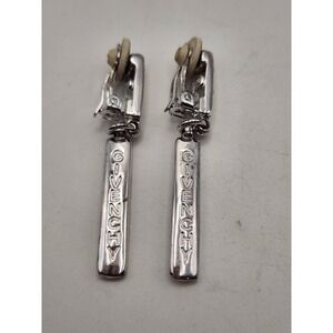 Givenchy Vintage Silver Tone Vertical Logo Bar Clip On Drop Earrings Paris NY